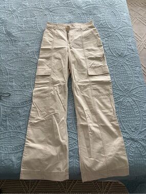 Cream Wide-Leg Cargo Pants